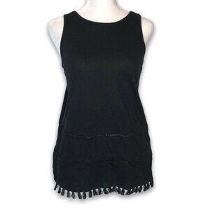 Old Navy S Top Black Sleeveless Tassel Trim Tee Je
